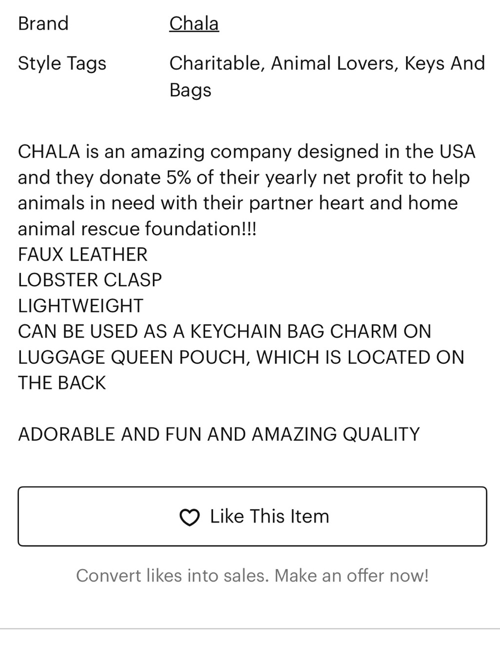 Chala unicorn coin pouch bag charm keychain NWT - Picture 12 of 12